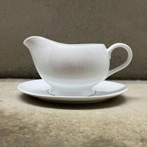 Crate&Barrel White Porcelain Gravy Boat and Saucer